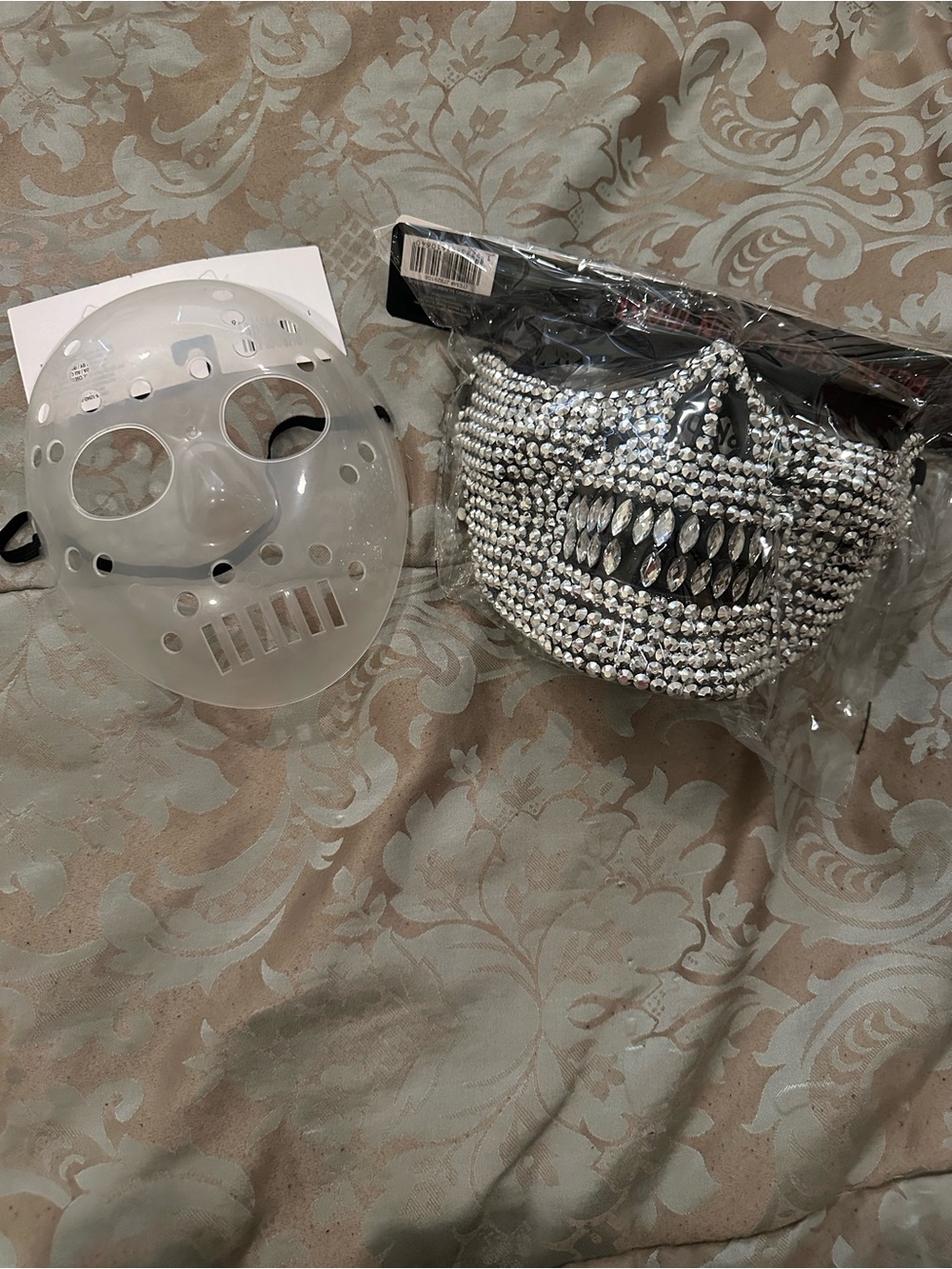 Rhinestone Skull Face Mask and Glow in the dark Jason Mask
